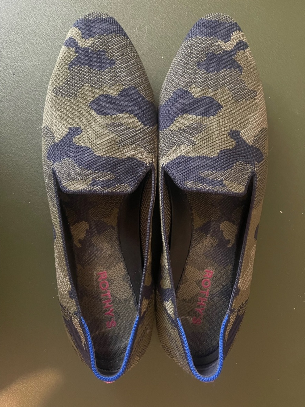 Rothy's Navy & Olive Camo Almond Loafer